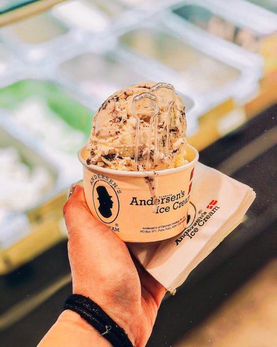 two large scoop of Anderson's ice cream