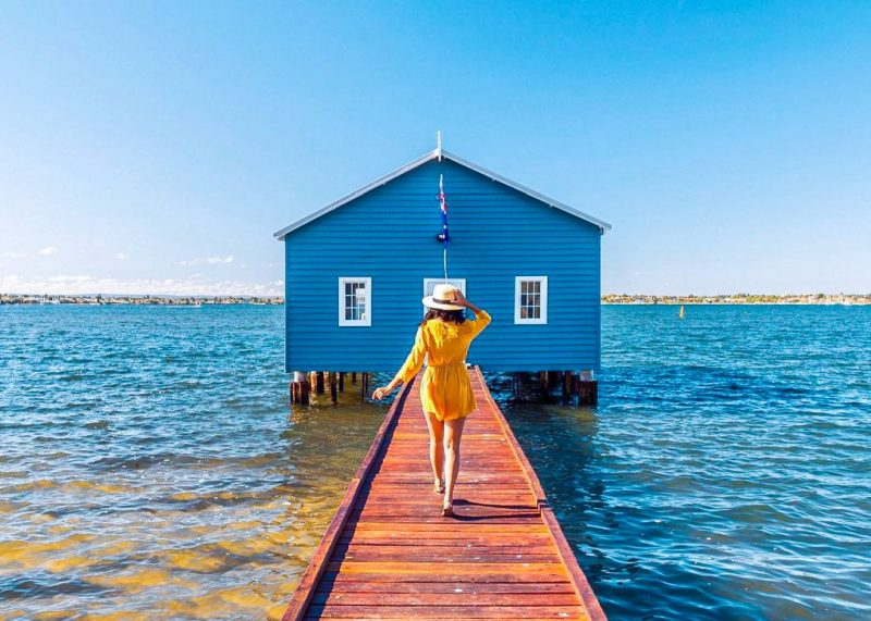 The iconic Blue Boat Shed, Crawley Edge Boatshed in Perth Australia