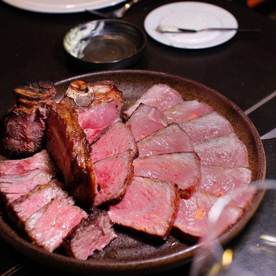 a delicious plate of succulent T-bone Fiorentina steak